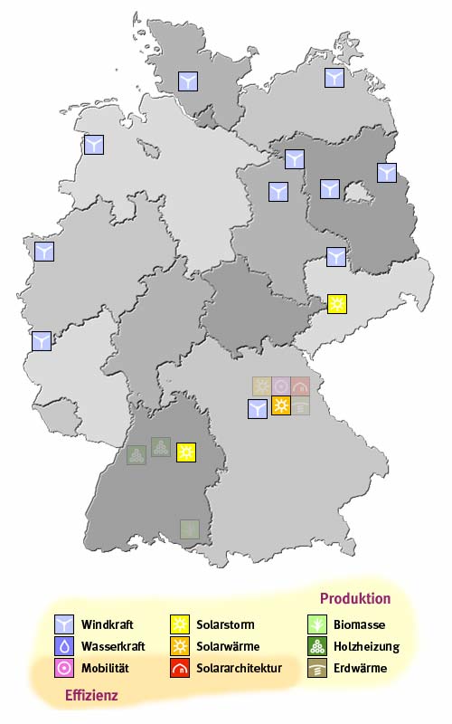 Deutschlandkarte mit den Energieprojekt-Standorten der ObjectFarm
